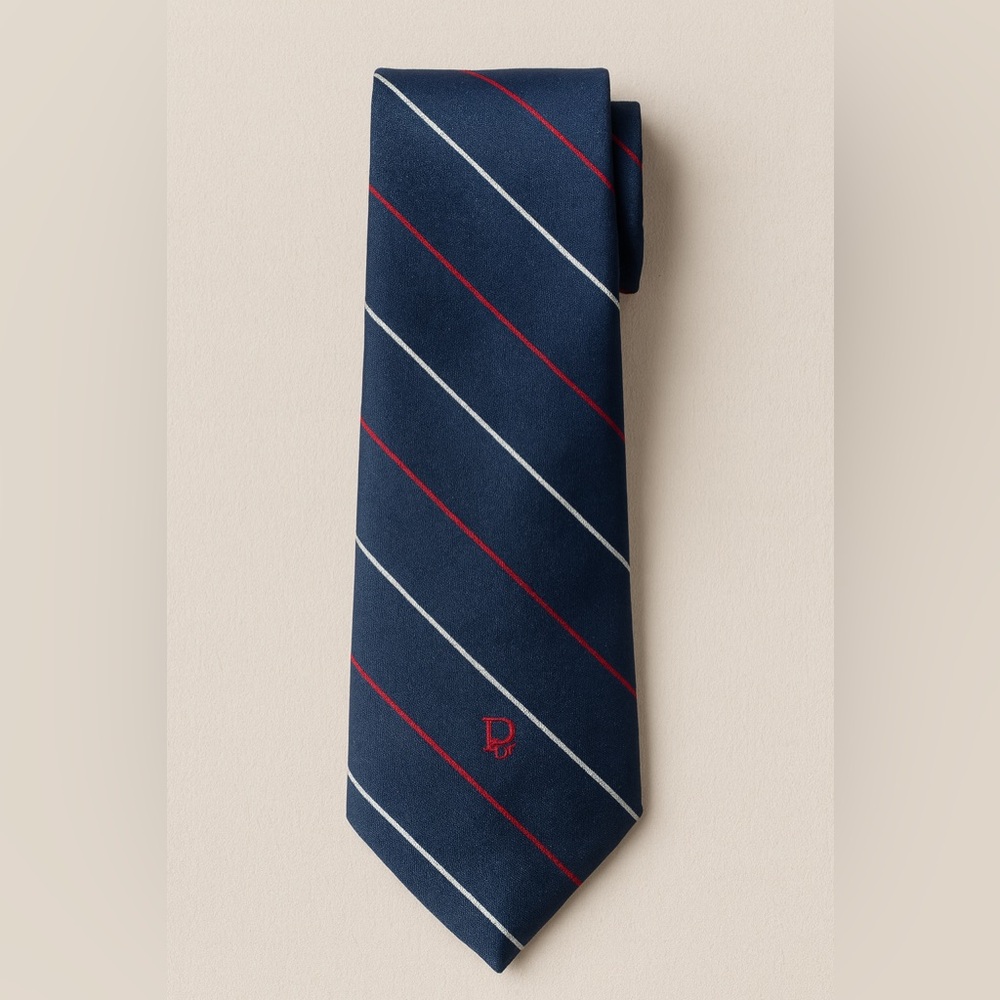 Navy Red Striped Men’s Silk Tie • Classic Monogram Logo